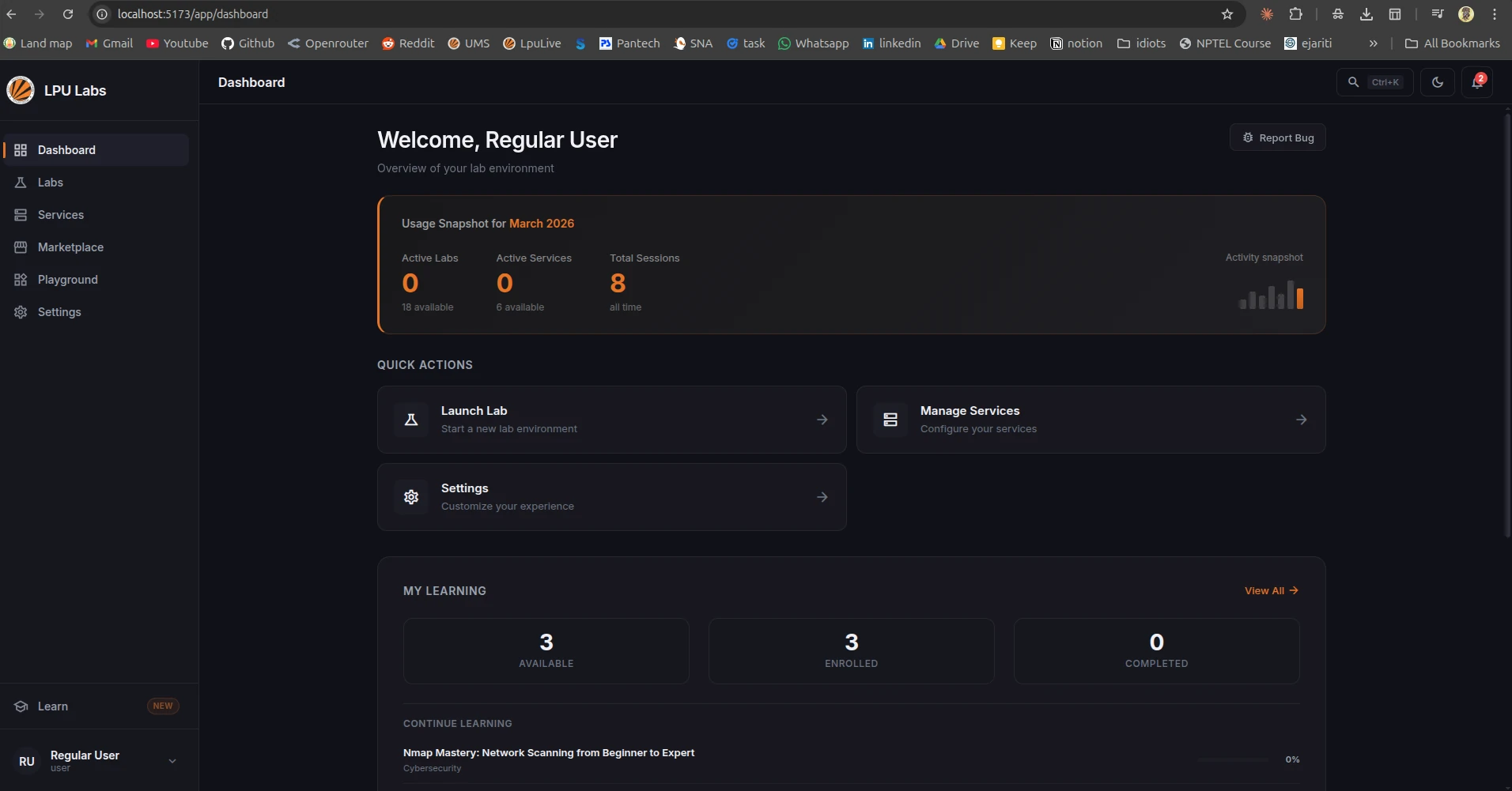 LPU Labs dashboard overview