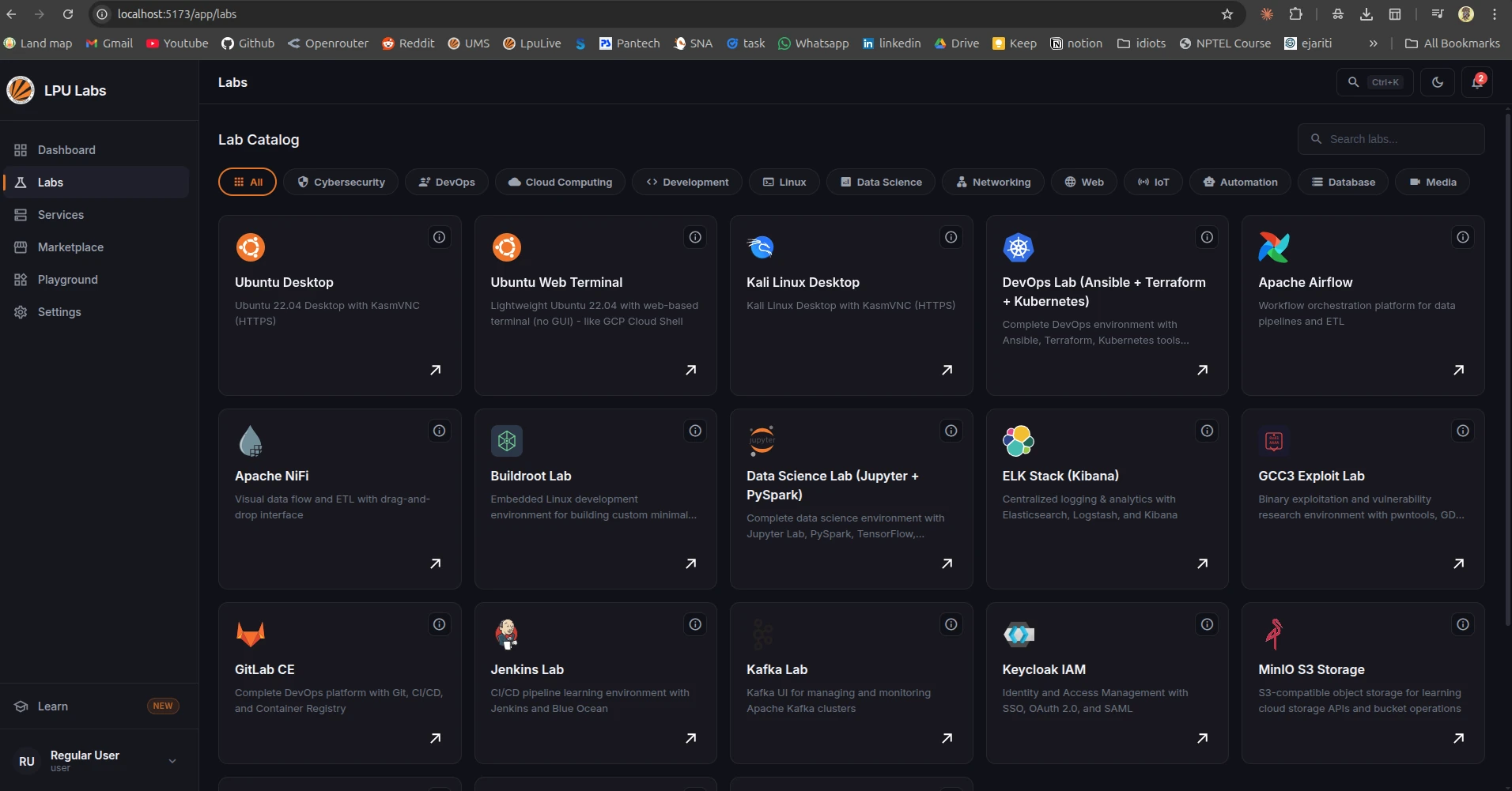 LPU Labs lab selection interface