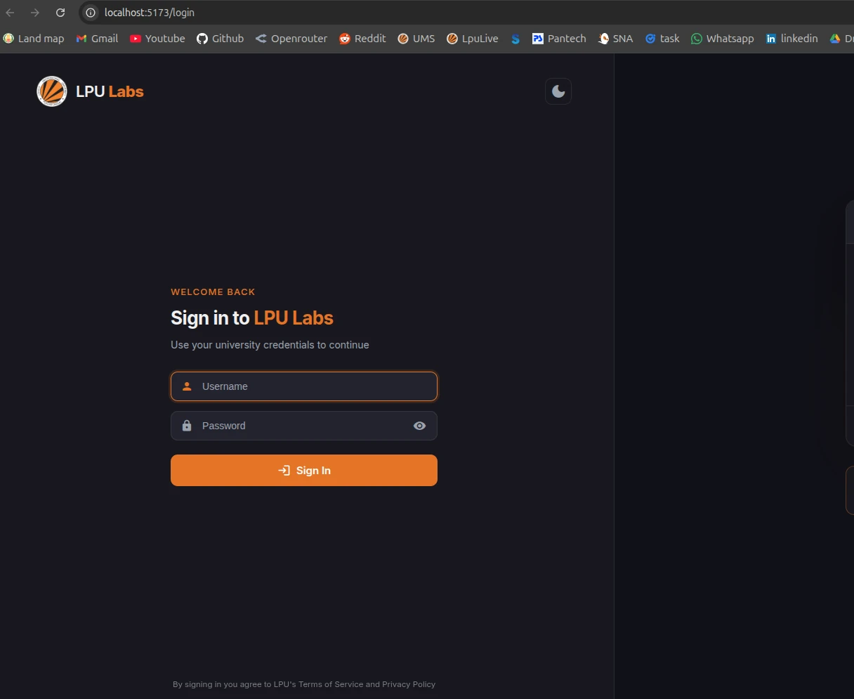 LPU Labs login page